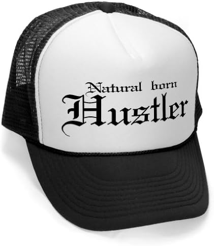 NATURAL BORN HUSTLER - hip hop rap funny joke Mesh Trucker Cap Hat, Black