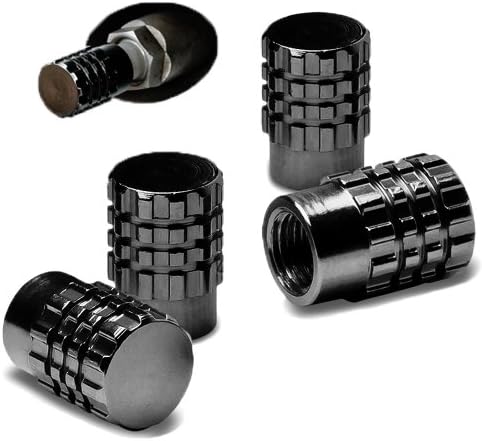 Oneself (TM) Gunmetal Black Aluminum Custom Series (4 Pack - Metal 3 Ring Cog Design) Valve Stem Cap Seal for Bicycle, Motorcycle, Car and Truck Tires (High Quality Anodized Metal Tyre Cap + Durable Metal Threads + Powder-Coated Finish for Rust and Tarnish Proof Durability + Oneself (TM) Lifetime Warranty + Sealed in Oneself Approved Packaging Only) "ADDITIONAL DETAILS: This product comes with metal threads allowing for easy installation helping to prevent cross threading"