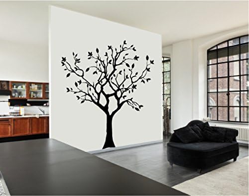 Big tree wall decal, living room crows ravens doves birds mural sticker vinyl
