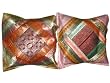 Vintage Sari Cushion Covers-2 Olive Green Pink Silk Zari Borders Floral Brocade Pillow Cover 16"