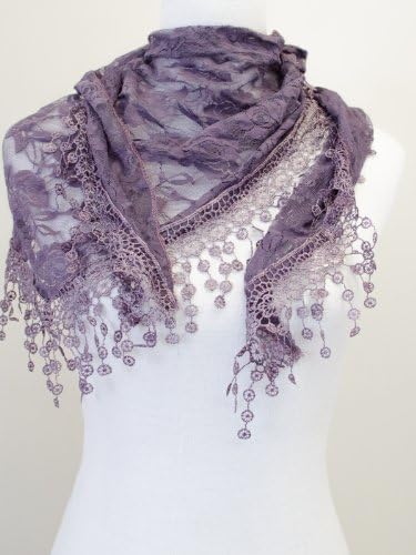 VegasHorizon Lightweight Women's Translucent Triangle Lace Scarf with Floral Pattern - Dark Gray