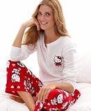 Hello Kitty Pajamas, Winter Bloom Fleece White Shirt w/ Red Pant L