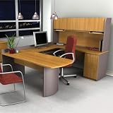 Bestar Executive U-Shape Wood Office Set with Hutch in Cappuccino Cherry Slate