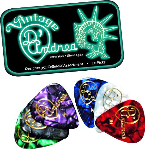 D'Andrea 351 Vintage Designer Celluloid Picks - Assorted Pearloid - 1 Dozen Medium