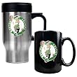 Boston Celtics NBA Stainless Steel Travel Mug & Black Ceramic Mug Set - Primary Logo Boston Celtics NBA Stainless Steel Travel Mug & Black Ceramic Mug Set - Primary Logo