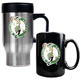 Boston Celtics NBA Stainless Steel Travel Mug & Black Ceramic Mug Set - Primary Logo