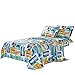WPM Kids Collection Bedding 3 Piece Blue Ocean Life Twin Size Sheet Set with Flat Fitted Sheets Pillow sham Blue Whale Fun Sun Water surf Design (Ocean Life Whale, Twin Sheet Set)