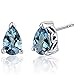 Peora London Blue Topaz Stud Earrings 925 Sterling Silver, Solitaire Scroll Gallery, 1.50 Carats Total, Teardrop Pear Shape 8x5mm, Friction Backs, December Birthstone Earrings, Blue Studs