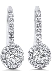1.00CT Pave Set Halo Diamond Womens Dangle Earrings 14K White Gold Antique Round