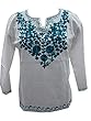Yoga Top White Tunic Blue Embroidered Kurta Medium