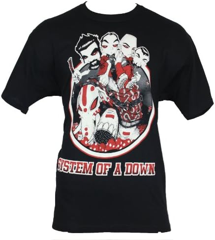 System of a Down Mens T-Shirt - Cartoon Band Pic Riding War Elephant (Extra Large) Black