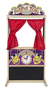 Melissa And Doug Puppets Melissa & Doug Deluxe Puppet Theater - Wooden Kids Stage With Curtains, Clock & Chalkboard Hand Puppet