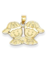 14k Solid Satin My Two Boys Charm, Best Quality Free Gift Box Satisfaction Guaranteed