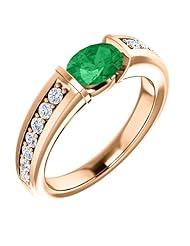 10K Rose Gold 7.00x5.00mm Oval Cut Chatham Created Emerald and Diamond Ring -- LIFETIME WARRANTY