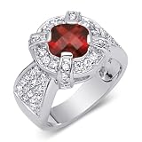 Breathtaking 2.00carats total weight Cushion Cut Checker Board Garnet & White CZ Size 6 Gemstone Ring in Sterling Silver Rhodium Finish
