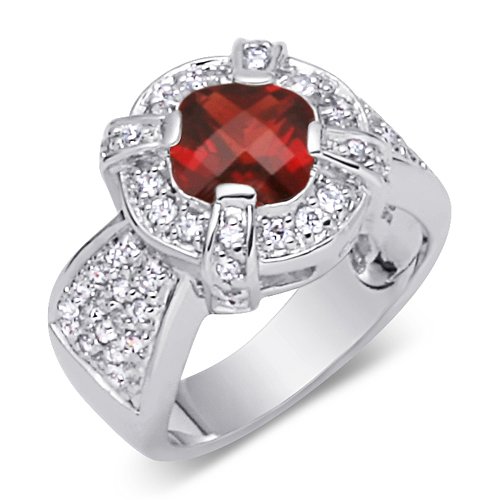 Breathtaking 2.00carats total weight Cushion Cut Checker Board Garnet & White CZ Size 6 Gemstone Ring in Sterling Silver