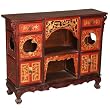 Handmade Antique Style 35" Oriental Wooden Curio Cabinet With Gold Detail & Display Windows