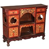 Handmade Antique Style 35 Oriental Wooden Curio Cabinet With Gold Detail & Display Windows