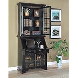 Classic Antique Black Finish Fold-Down Secretary Desk with Hutch