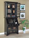 Classic Antique Black Finish Fold-Down Secretary Desk with Hutch