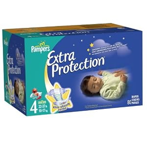 Pampers Extra Protection Nighttime Diapers, Super Pack, Size 4, 80 Count
