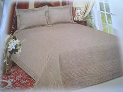 3 PCS Quilted Fully Embroidery Bedspreads / Taupe Queen Size