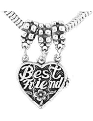 Sterling Silver Best Friends Three Way Split Heart Dangle Bead Charm