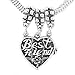 Silver Best Friend Three Way Split Heart Dangle Bead Charm