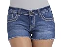 Wallflower Denim Short Shorts with Frayed Hem and Heavy Stitch Accent