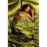 Matching Bedrooms Luxury Satin Fern Double Bedding Set Includes Duvet Cover, Fitted Sheet and 4 Pillowcases