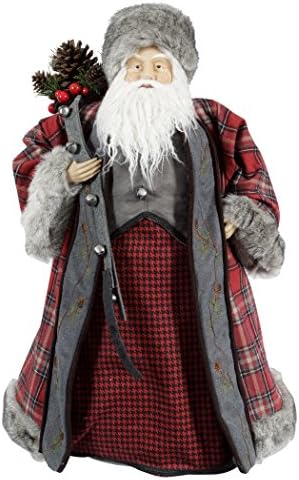 Winward Designs Decorative Standing Santa Montana Plaid Cones, 29-Inch Tall, Red