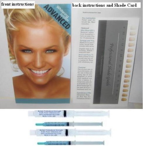 INSTANT WHITE SMILE optimized 20cc 36% Carbamide Peroxide Teeth Whitening Gel syringes with 2 Remineralization Gels with Shade Card- no trays