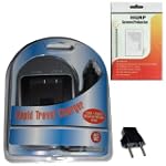 HQRP Wall Rapid Travel Battery Charger Kit for Fujifilm FinePix J100, FinePix J12, FinePix J10 Camera + LCD Protector