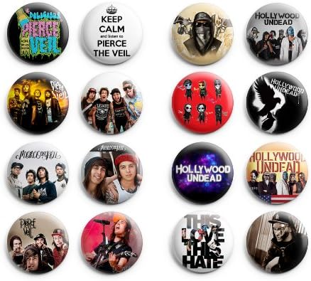 Pierce the Veil / Hollywood Undead Pinback Buttons 16Pcs 1.25 inch Mix Set