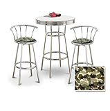 Chrome Bar Table & 2 Chrome 29" Camouflage Seat Barstools