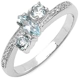 Johareez 0.60 Carat Genuine Blue Topaz and White Diamond Sterling Silver Ring