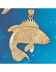 Dazzlers Solid 14 karats Gold Assorted Fish Sea Bass Snook King Mackerel Charm Pendant available in three colors from jewelsberry (weights: 8.7 grams only)