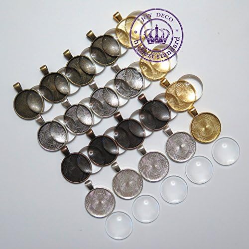 Joy Deco 20 Sets 1 Inch Alloy Cabochon Frame Setting Tray Pendant with Round Glass Dome Tile Cabochon 25mm (Assorted)