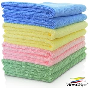 VIBRAWIPE MICROFIBER CLOTH - Pack of 8 Pieces (4 Colors) Microfiber Cleaning Cloths, HIGH ABSORBENT, LINT-FREE, STREAK-FREE, Kitchen Cloth, Kitchen Towel, Drying Cloth, Microfiber Towel, For Kitchen, For Car, For Windows, Cleans Without Chemicals, All-Purpose Household Cleaning Cloths, Satisfaction Guaranteed.
