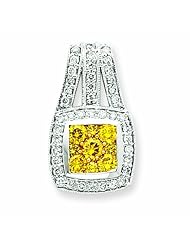 1.1 Carat 14K White Gold Yellow Diamond Pendant w/ chain