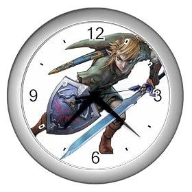 Silver Wall Clock of Legend of Zelda Attack Portrait (Adventure of Link, Link to the Past, Link's Awakening, Ocarina of Time, Majora's Mask, Four Swords, Wind Waker, Minish Cap, Twilight Princess, Phantom Hourglass, Spirit Tracks)