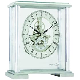 Fantastic Skeleton Movement Mantel / Mantle Clock Silver Tone by London Clock company
