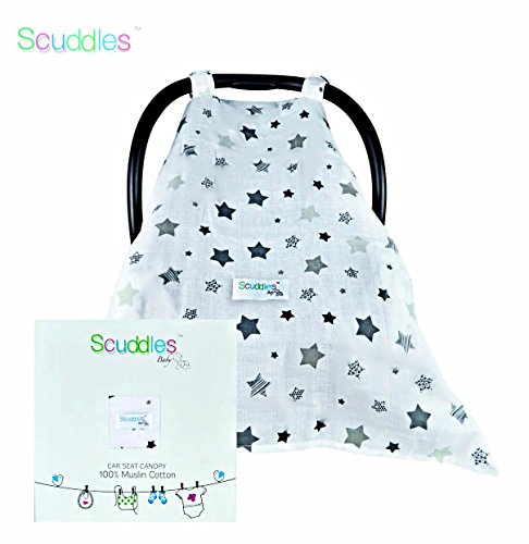Baby Car Seat Canopy Cover - Soft & Breathable, Trendy Design, Protects Your Baby - Can Be Used As A Blanket, Stroller Cover & Nursing Cover - Star - By SCUDDLES