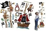 XL - 3-D Meßlatte Pirat Wandtattoo selbstklebend mit 4 extra Stickern - Junge