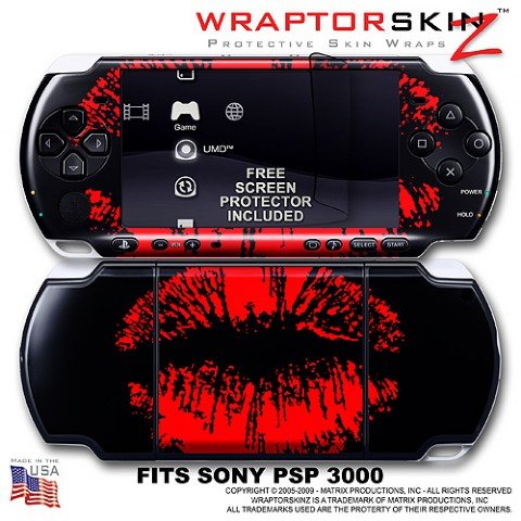 Big Kiss Red on Black WraptorSkinz Skin and Screen Protector Kit fits Sony PSP 3000