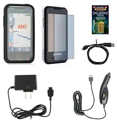 Cell Phone Accessories Bundle for AT&T Samsung Eternity SGH-A867 (Includes; Black Silicone Rubber Soft Case, Rapid Car Charger, Custom Full Screen Protector, Generation X Antenna Booster, Home Wall Charger, USB Data Transfer Cable)