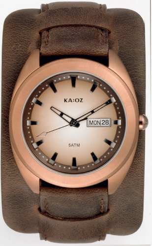 KA:OZ A58768S1I Mens Stainless Steel Case Brown Leather Strap Calendar Watch