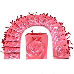 20 Pink Rose Shopping Tote Gift Bags & Card 3 1/2"