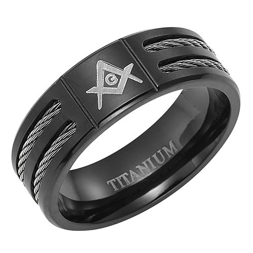 New Mens Black Titanium Masonic Ring Latin Engraving Inside Size 10