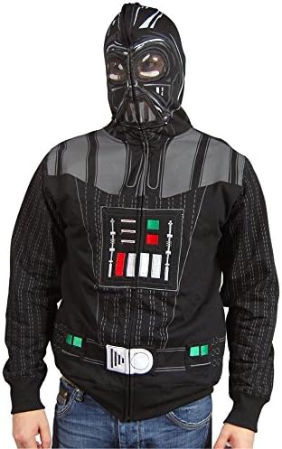 Vineds Men's Darth Vader Character Zipped Hoodie Full Face Mask Hoodie,Large